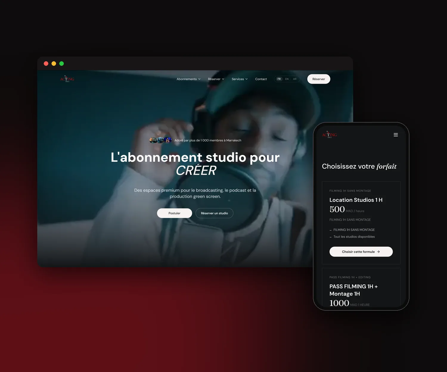 Le site Acting Space sur ordinateur et sur mobile