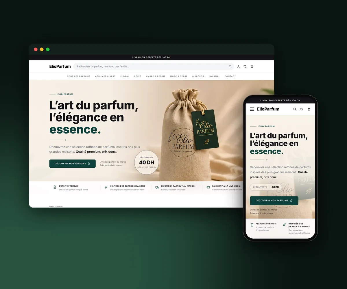 Le site ElioParfum sur ordinateur et sur mobile