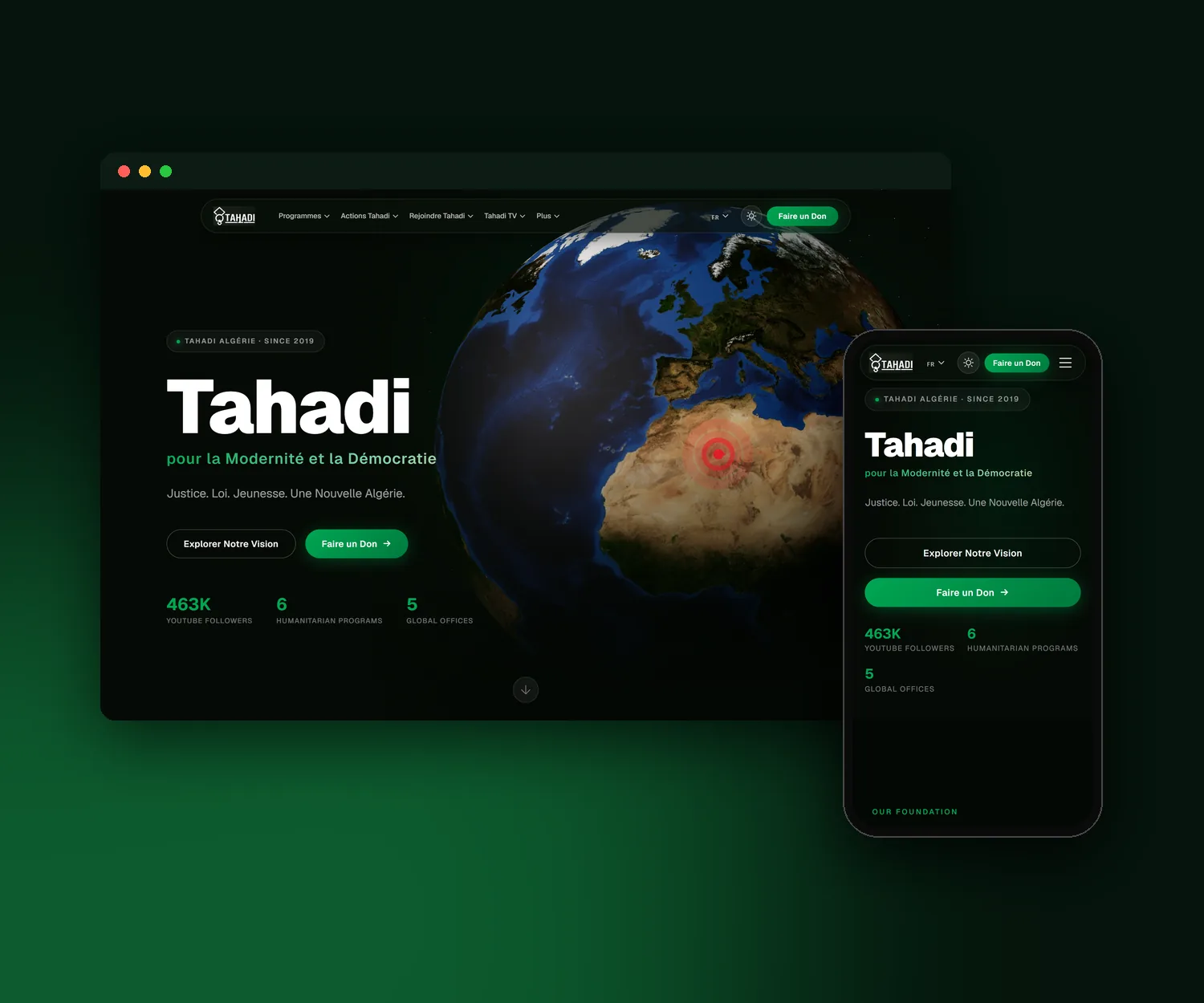 Le site Tahadi sur ordinateur et sur mobile